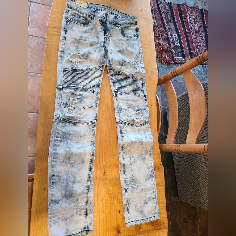ACID WASH boot cut RIPPED jeans